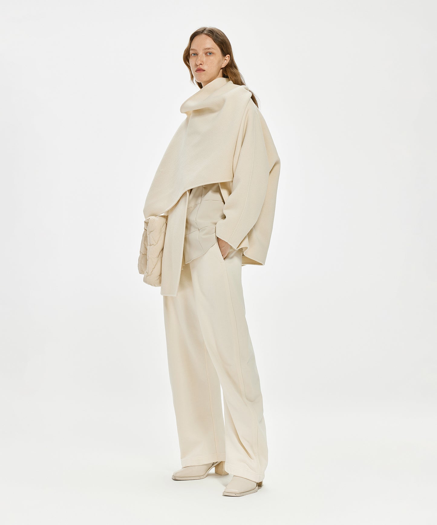 Scarf-neck Wool-blend Cape