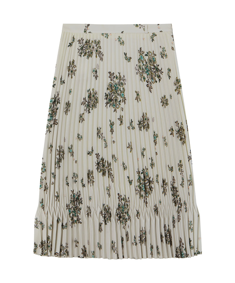 Scattered Oriental Floral-pattern Pleated Polyester Midi Skirt