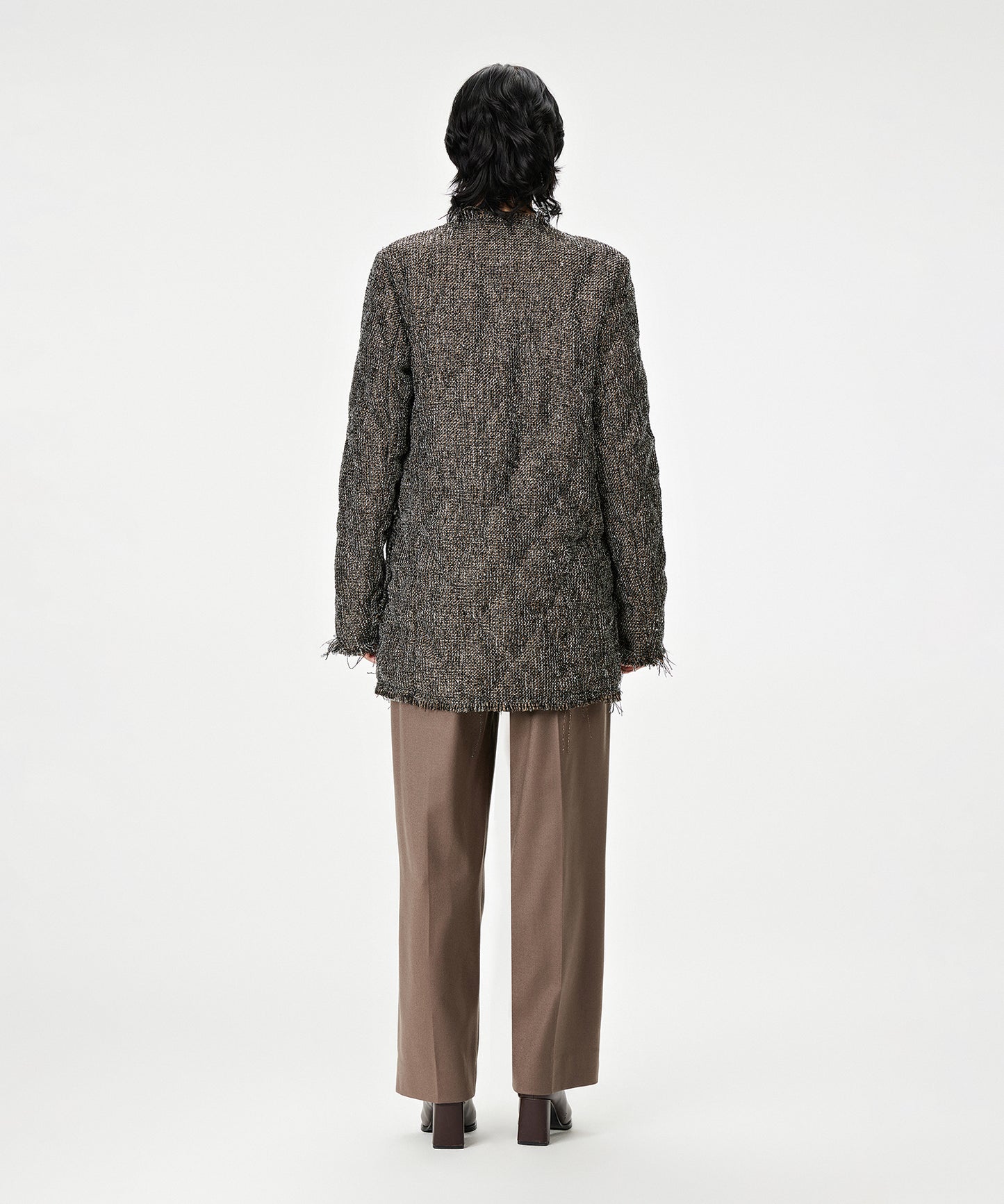Distressed Tweed Long Jacket