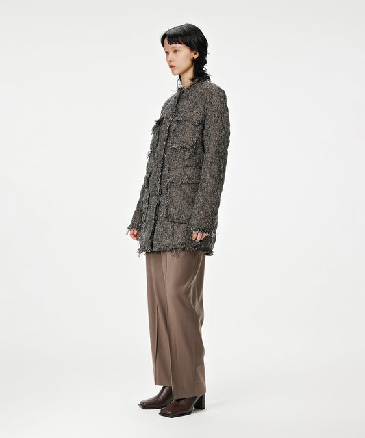 Distressed Tweed Long Jacket