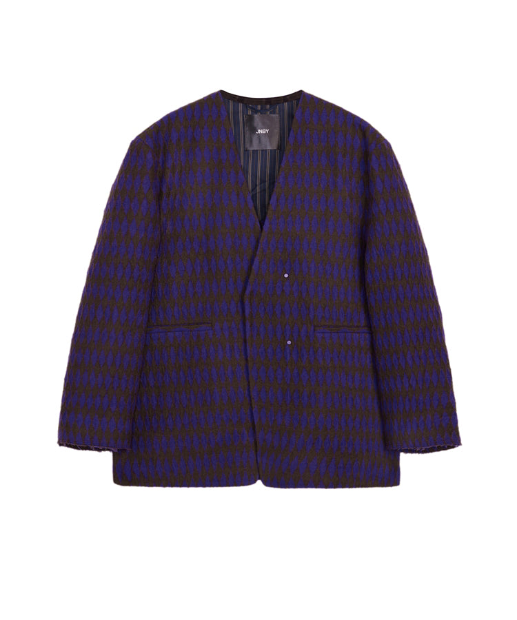 Vague Diamond-patten V-neck Wool-blend Jacket