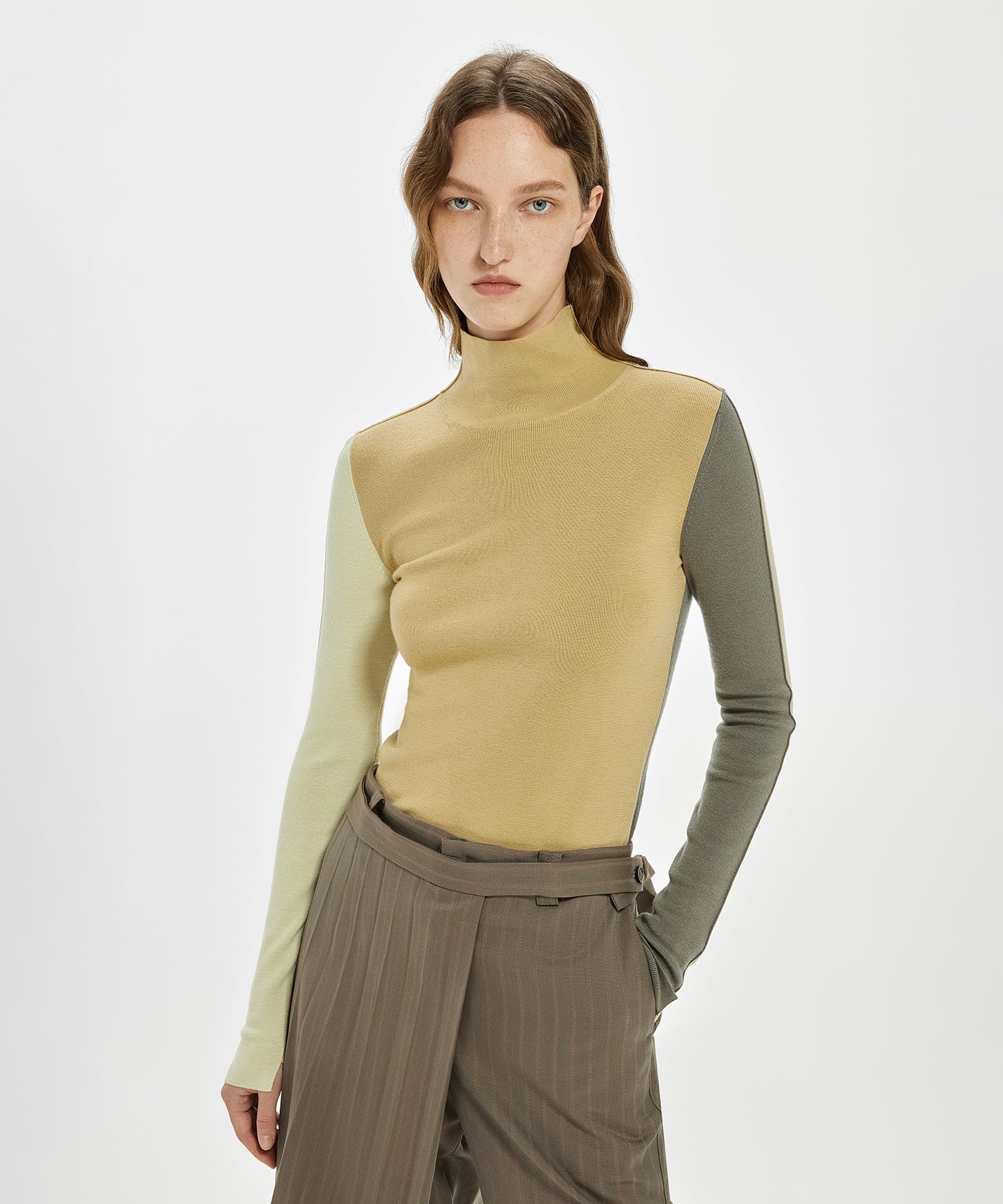 Color-block Wool High-neck Sweater