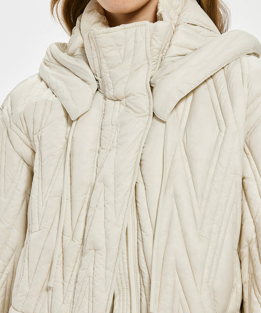 Diamond-quilted Hooded Nylon Down Coat