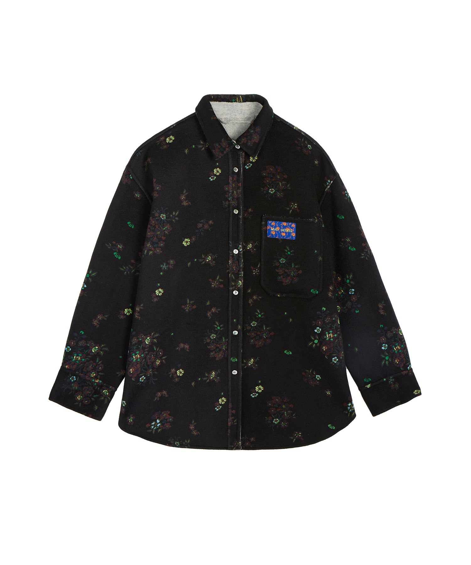 Scattered Oriental Floral-pattern Wool Shirt Jacket