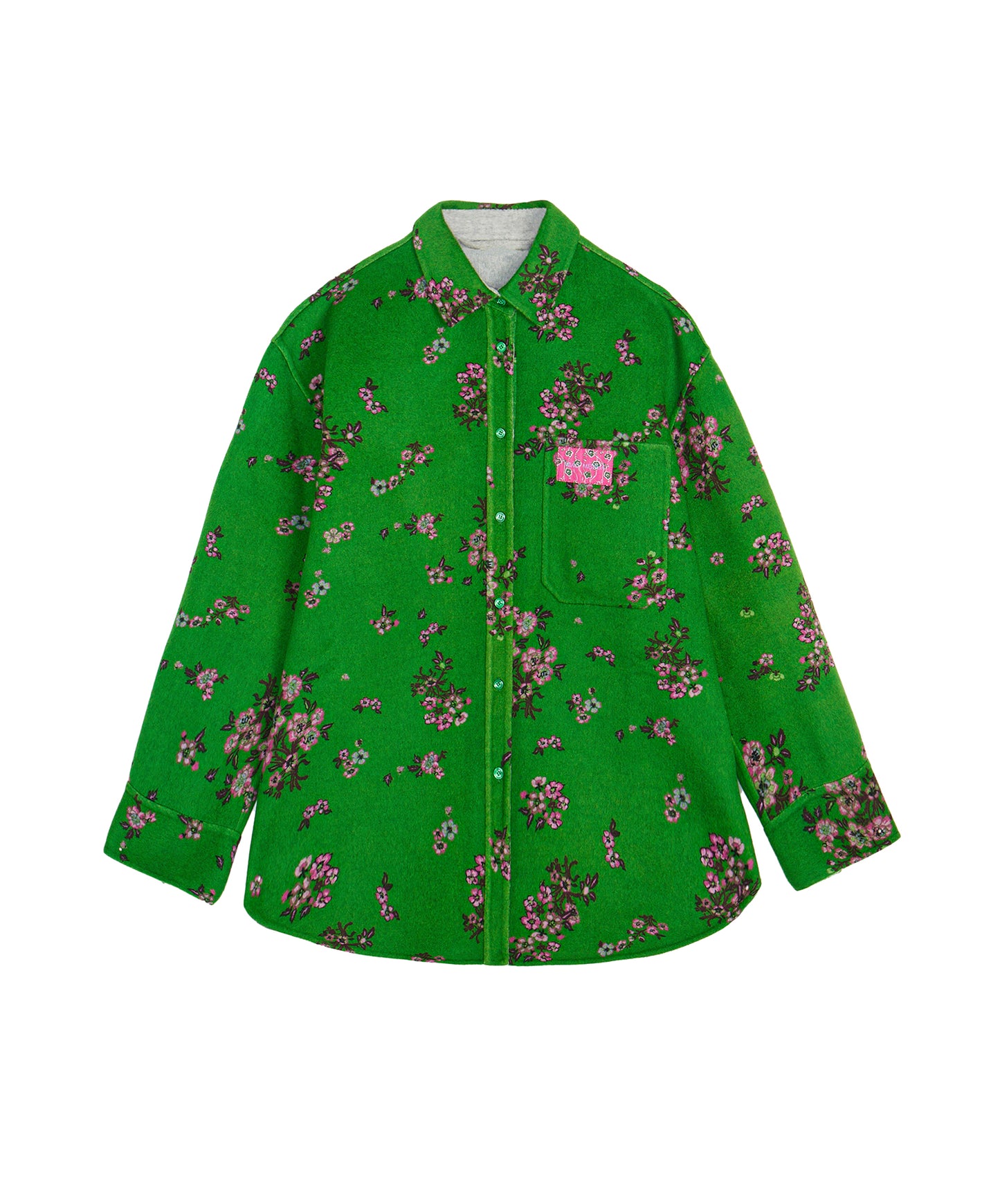 Scattered Oriental Floral-pattern Wool Shirt Jacket