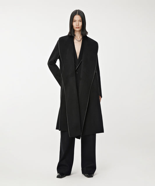 Raised-seam Wool-blend Wrap Coat