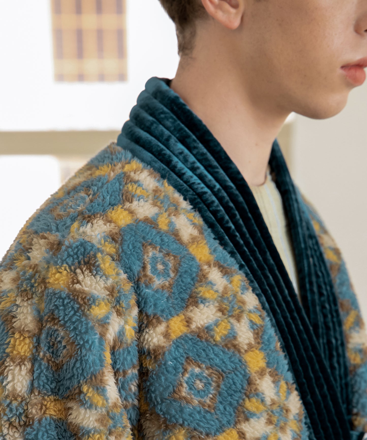 HOME Botanical-pattern Kimono-style Polyester-fleece Robe