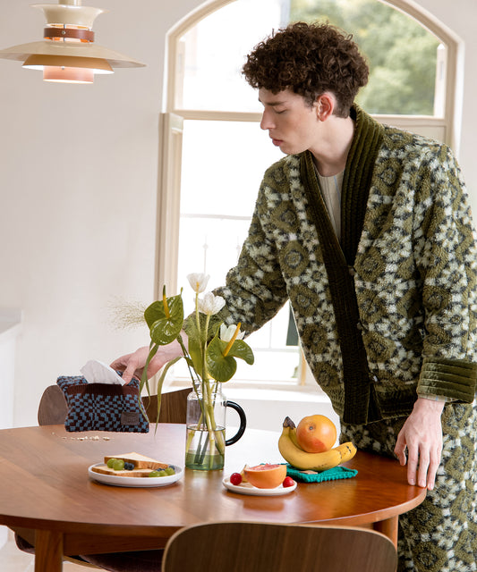 HOME Botanical-pattern Kimono-style Polyester-fleece Robe