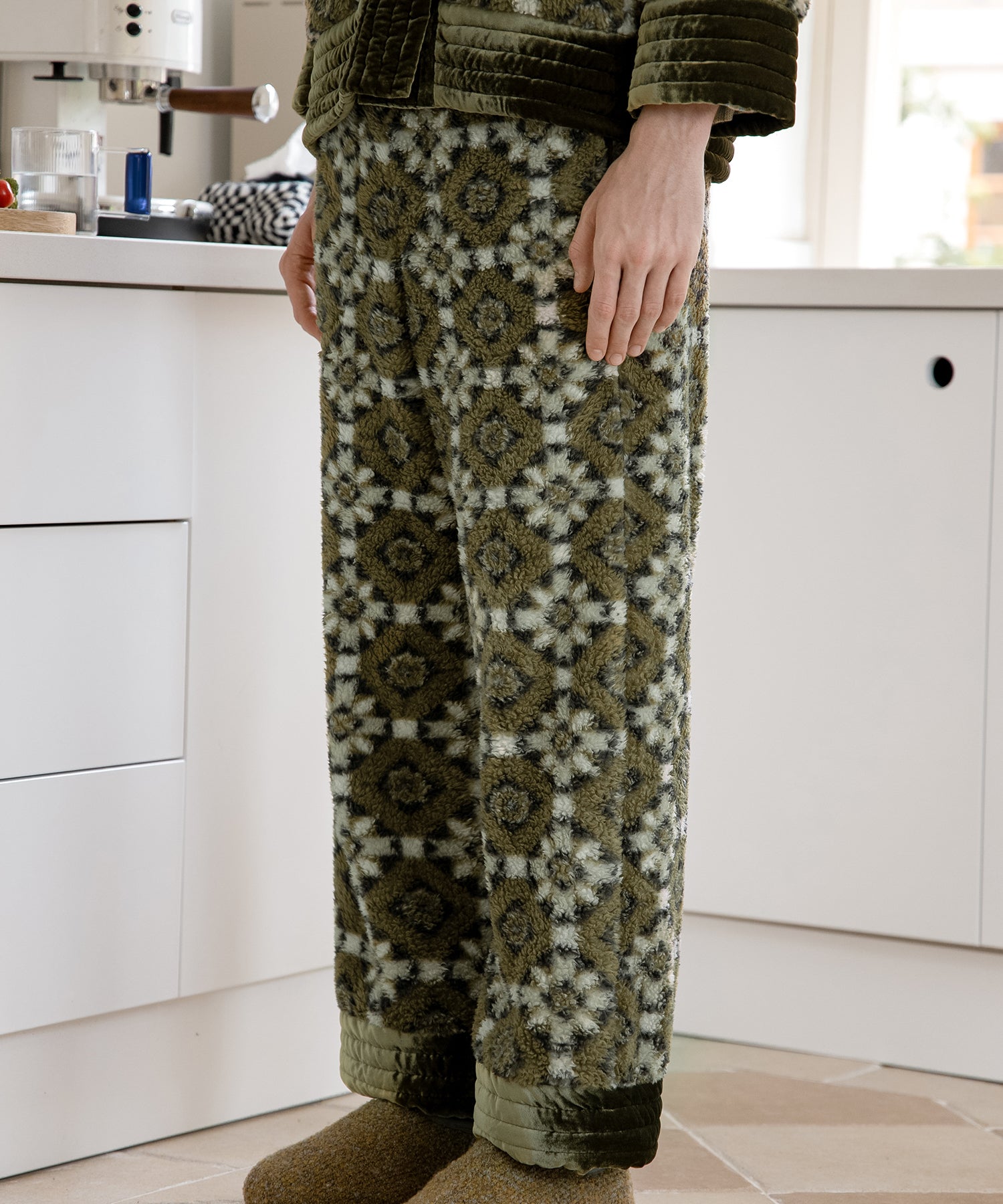 HOME Botanical-pattern Polyester-fleece Tapered-leg Track Pants