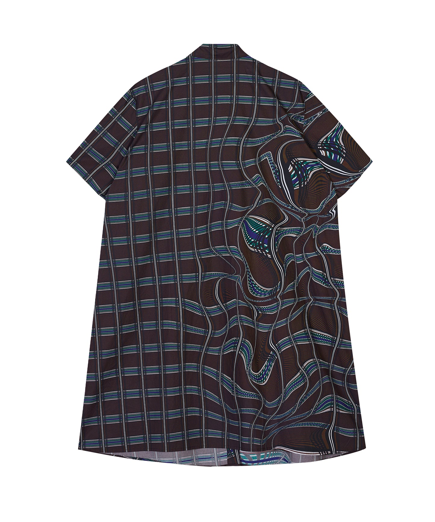 Deformed Plaid & Geometric Cotton Shirt Dress