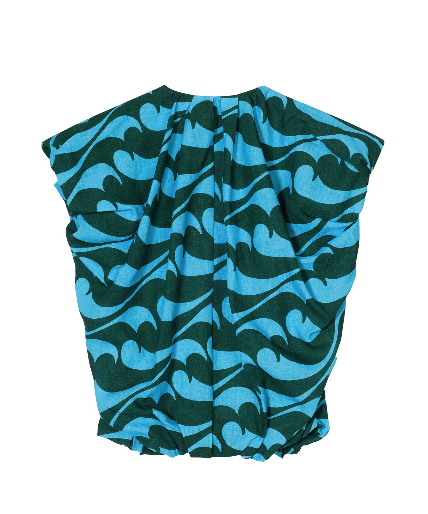 Gathered Sea Wave-print Linen Top