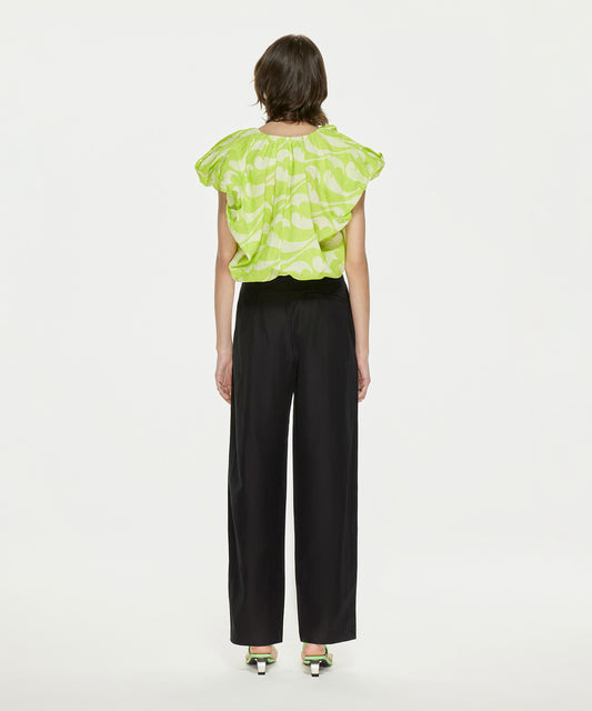 Gathered Sea Wave-print Linen Top