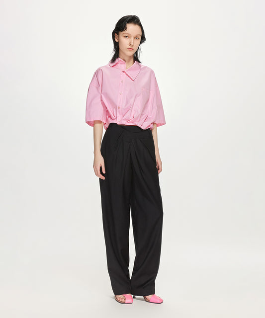 Asymmetric Short-sleeved Cotton Shirt