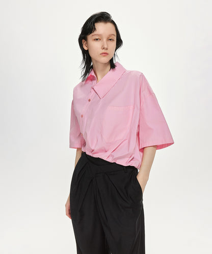 Asymmetric Short-sleeved Cotton Shirt