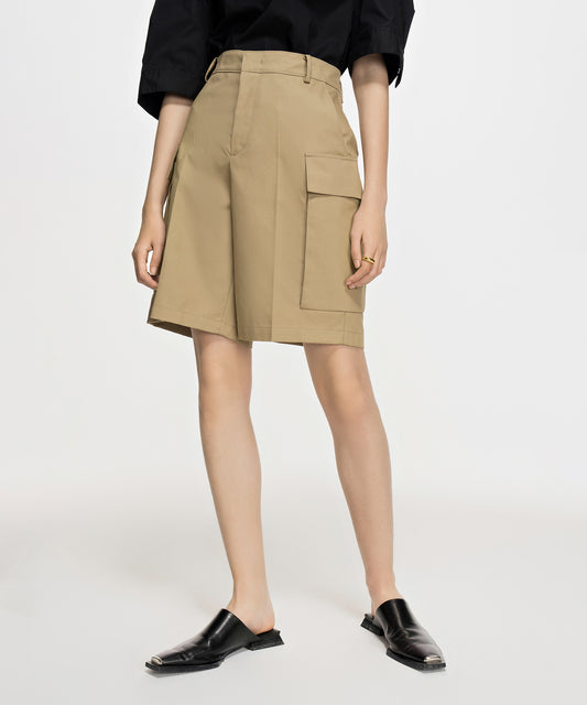 Flap-pocket Cotton Utility Bermuda Shorts