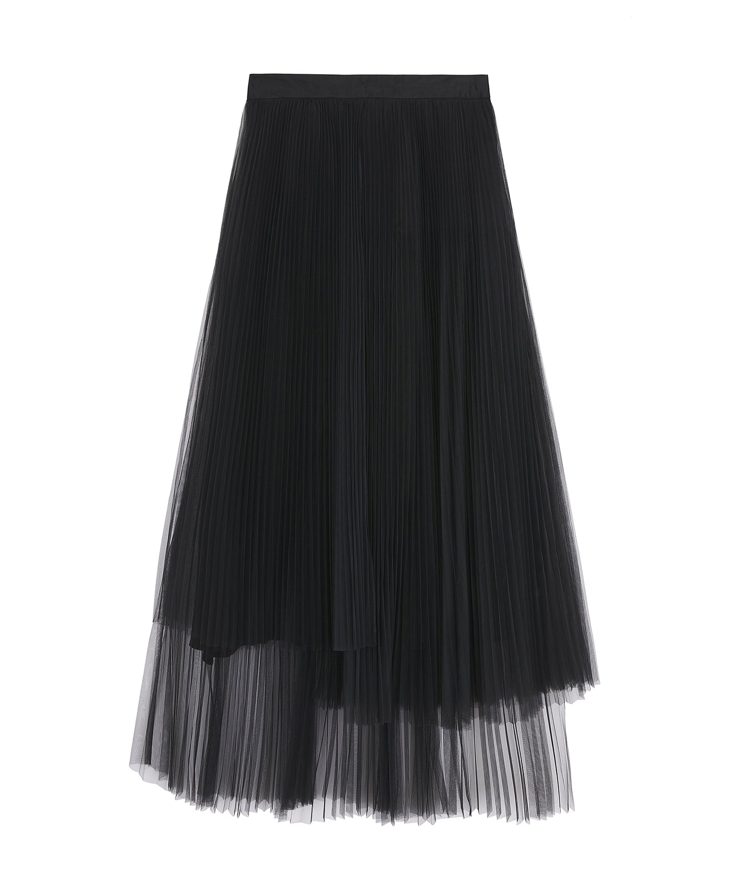 Tull-overlay Pleated Midi Skirt