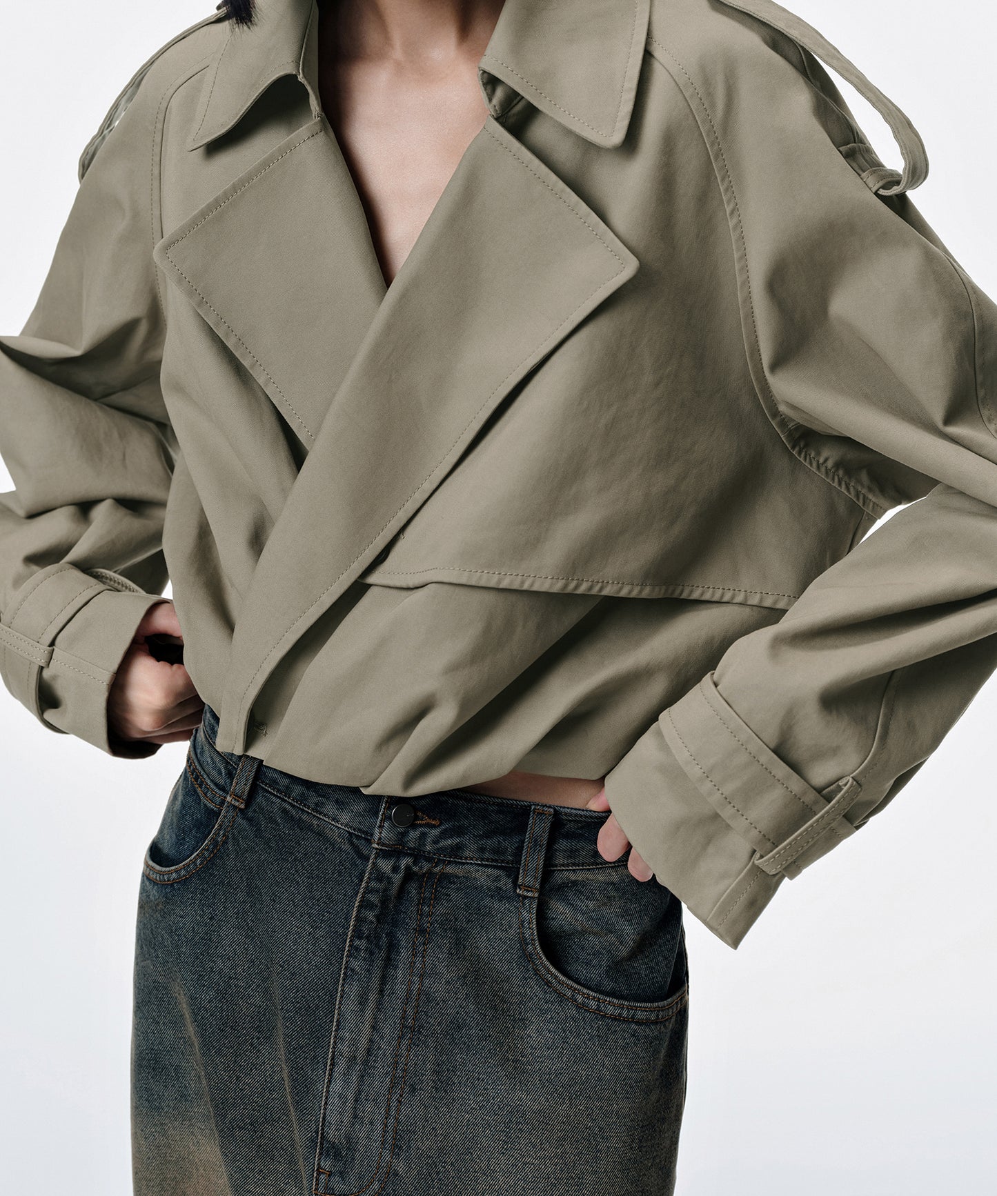 Pleated Cotton Trench Jacket