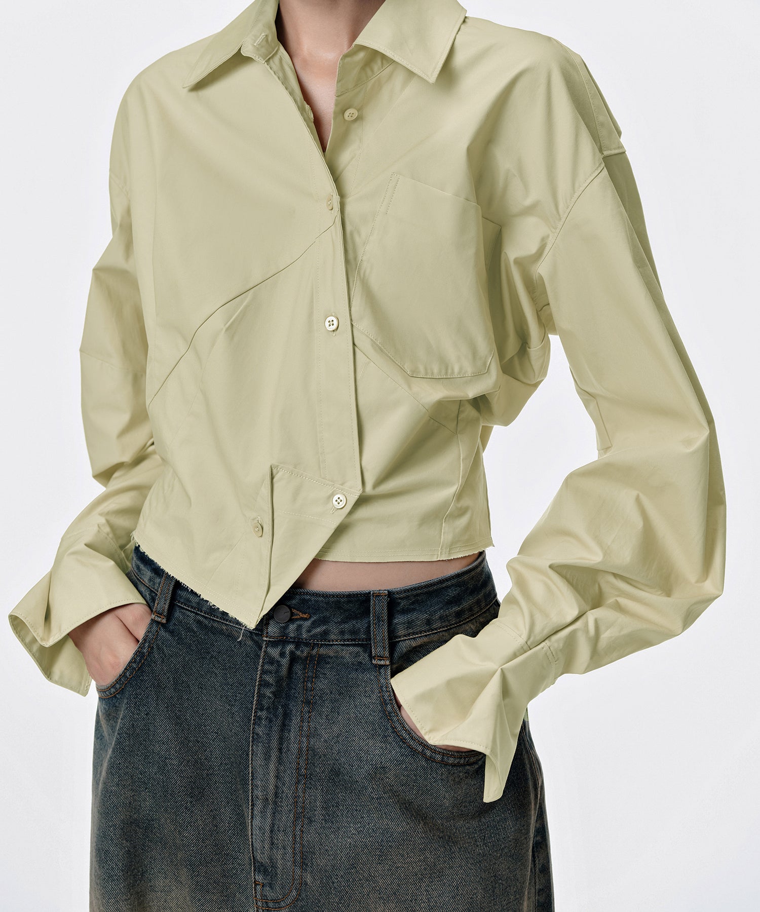 Deconstructed Cropped Cotton-poplin Shirt – JNBY ONLINE STORE