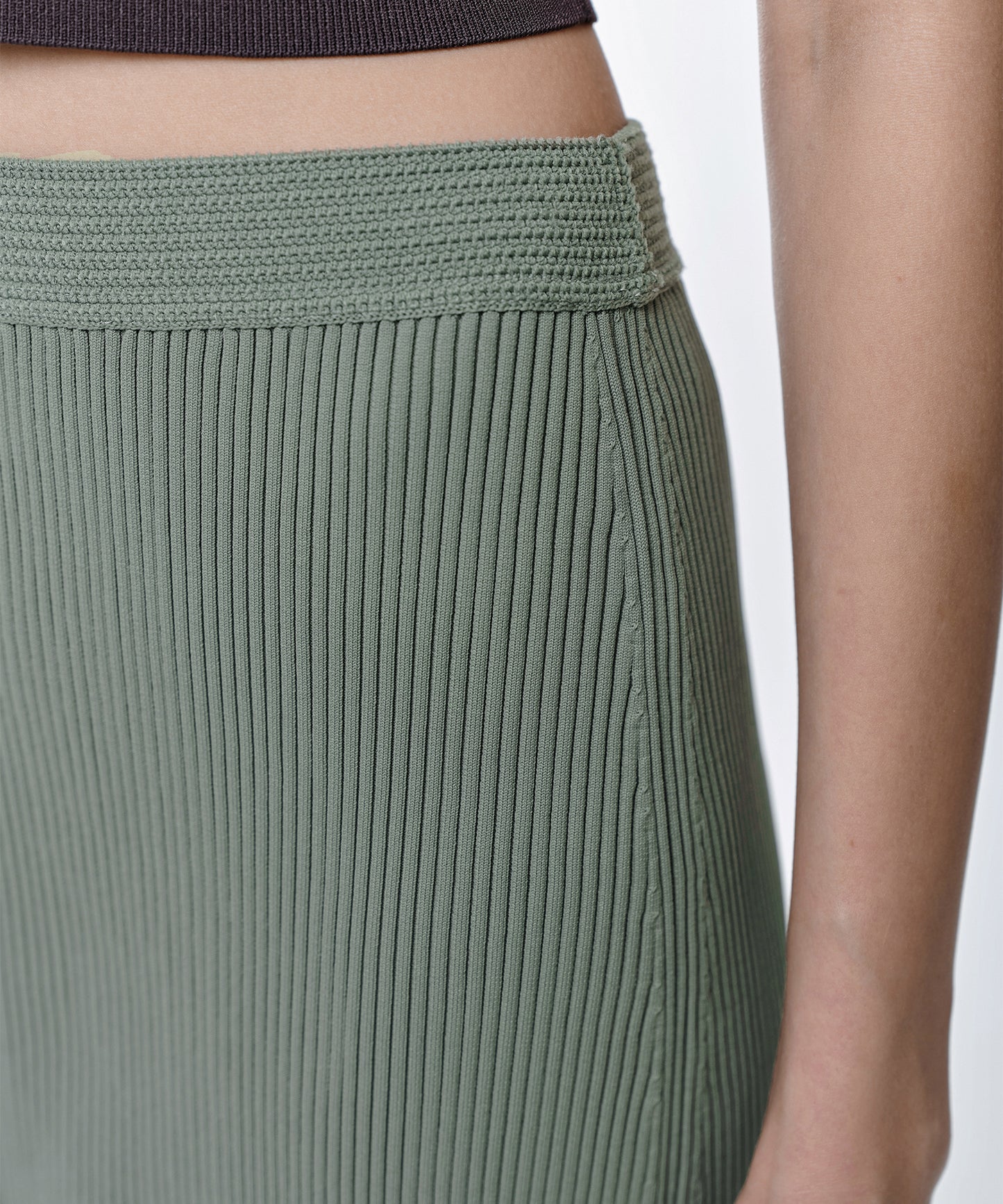 Ribbed-knit Polyester Midi Skirt