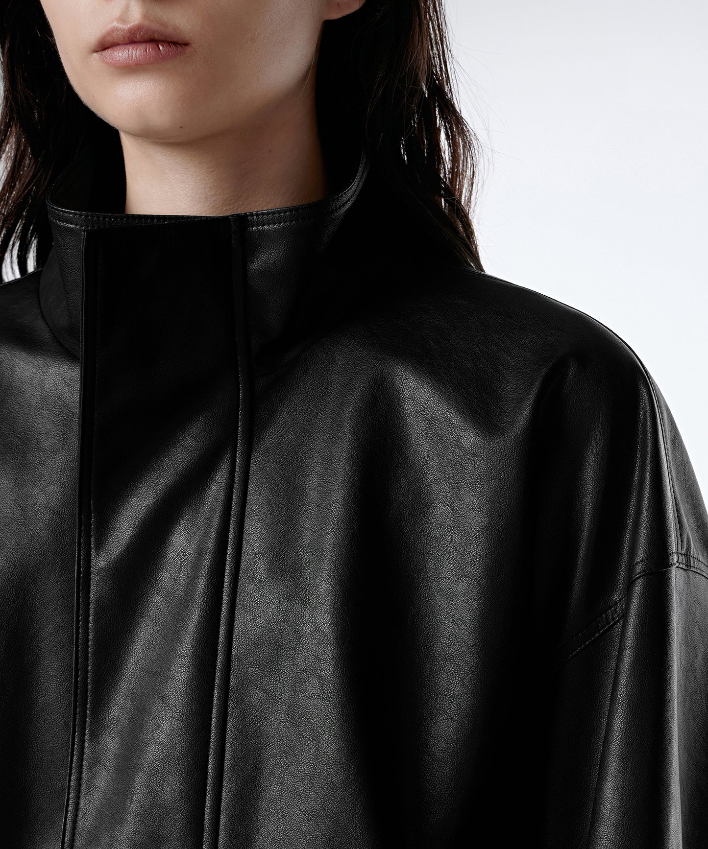 Curved Faux Leather Cropped Jacket