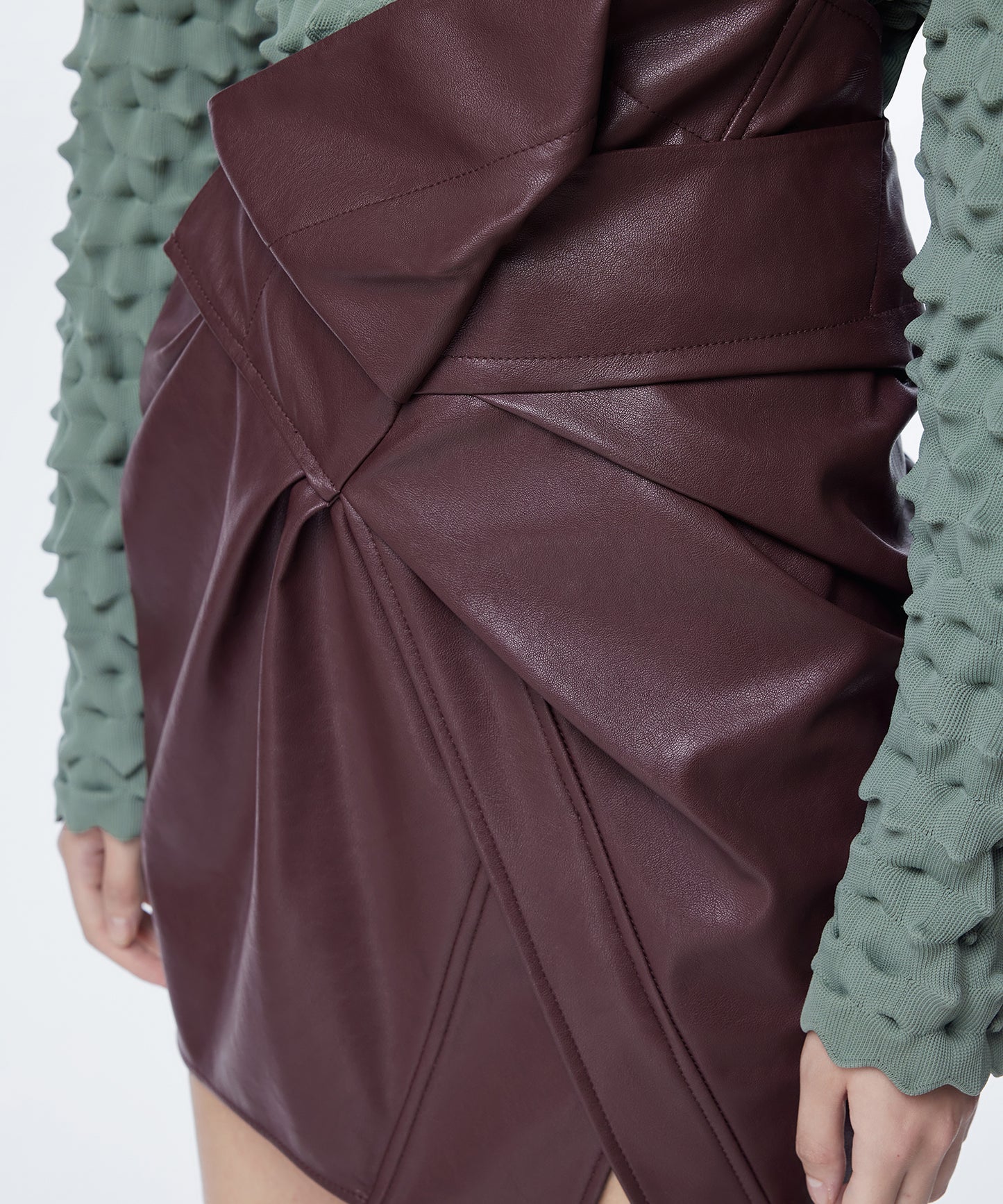 Faux Leather Asymmetric Pleated Skirt