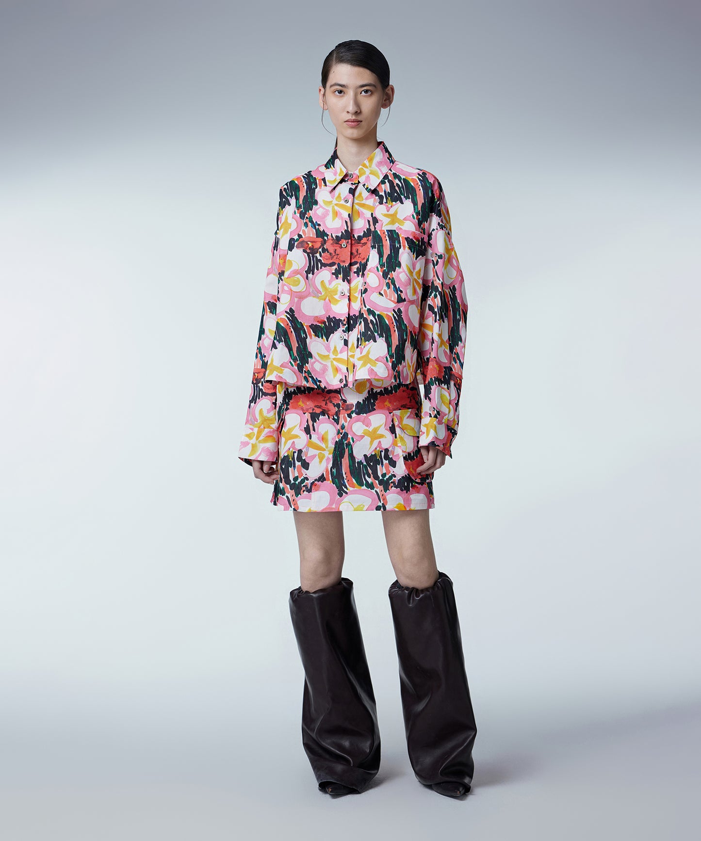 Abstract Hand-painted Floral Oversized Shirt