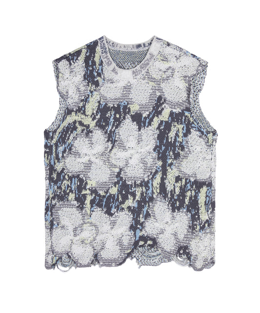 Graffiti Floral-pattern Loose Woven Top