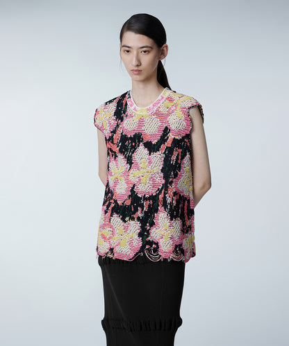 Graffiti Floral-pattern Loose Woven Top