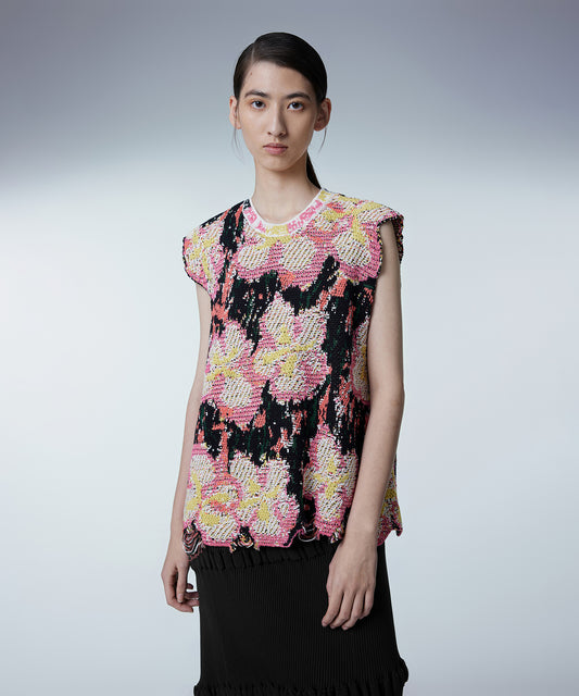 Graffiti Floral-pattern Loose Woven Top