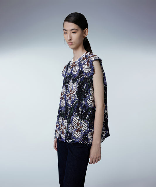 Graffiti Floral-pattern Loose Woven Top