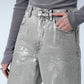 Brushstroke Silver Paint Classic Straight-leg Jeans