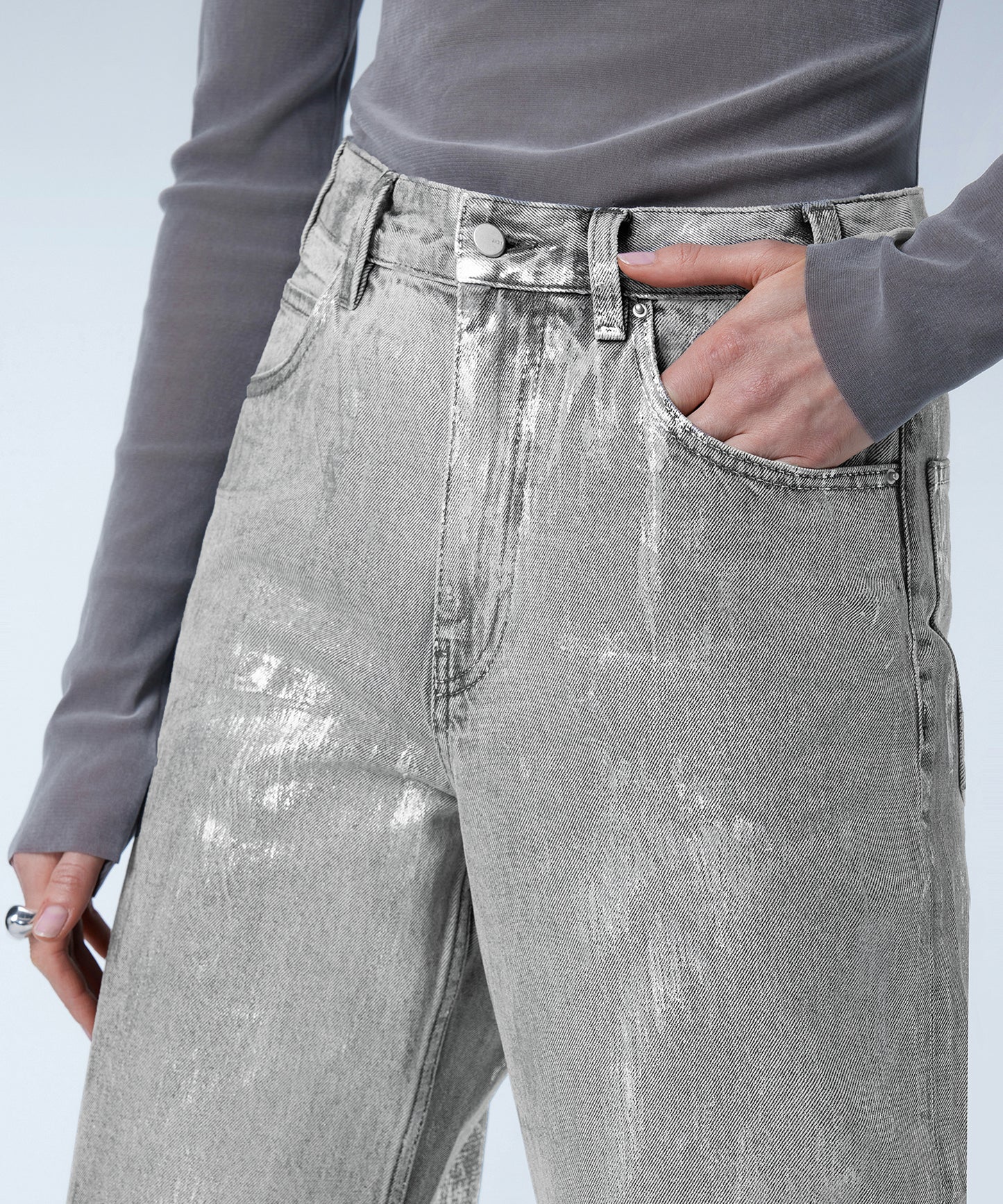 Brushstroke Silver Paint Classic Straight-leg Jeans