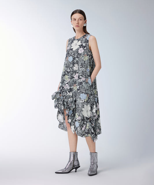 Asymmetric Hand Painted Floral-print Dress