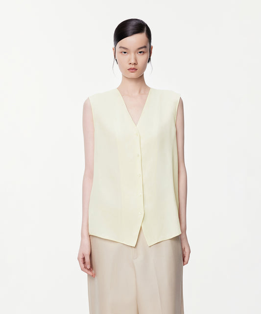 Sleek Silk-blend Sleeveless V-Neck Shirt
