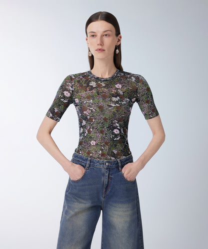 Floral-pattern Second Skin Top